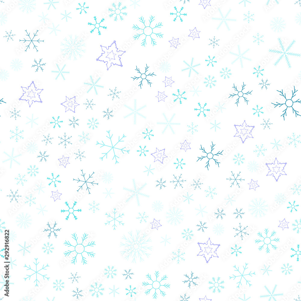 Snowflakes in different shapes and forms. Merry Christmas and New Year seamless vector pattern. Colorful background for Xmas. Snowflakes in different shapes and forms. Merry Christmas and New Year seamless vector pattern. Colorful background for Xmas.
