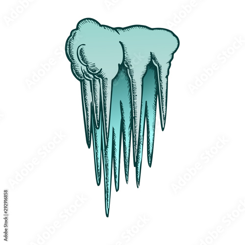 Stalactite Cave Ceiling Element Color Vector. Amazing Mystery Aged Stalactite And Stalagmite. Tunnel Landscape Formation Engraving Mockup Hand Drawn In Vintage Style Illustration