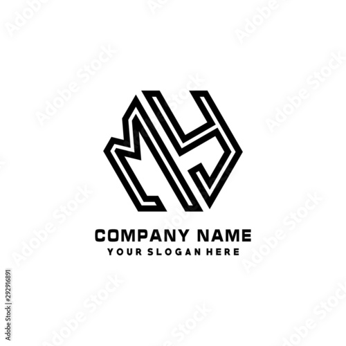 MY initial letters, hexagon logo minimalist art lines, black color