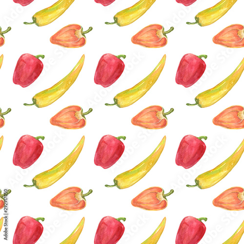Wallpaper Mural watercolor pattern of different bright peppers. Great for packaging design, textiles and printing Torontodigital.ca