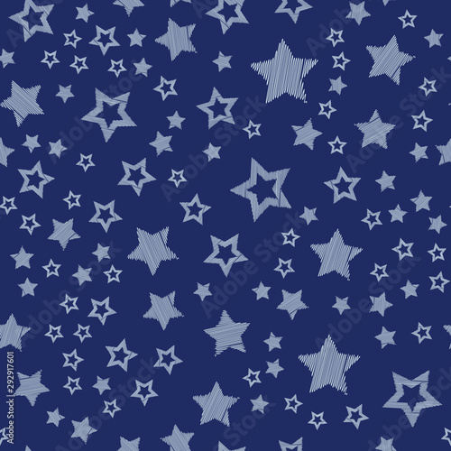 Stars in different shapes and forms. Merry Christmas and New Year seamless vector pattern. Colorful background for Xmas.