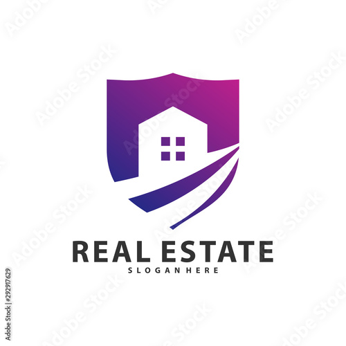 Shield with Building Idea logo template, Modern City with Shield logo designs concept, Real Estate logo Vector Illustration