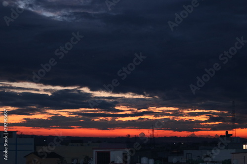 sunset over city
