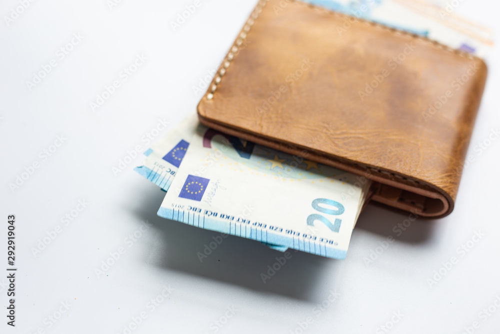 Leather bifold wallet with euro money bill Leather bifold wallet with euro money bill
