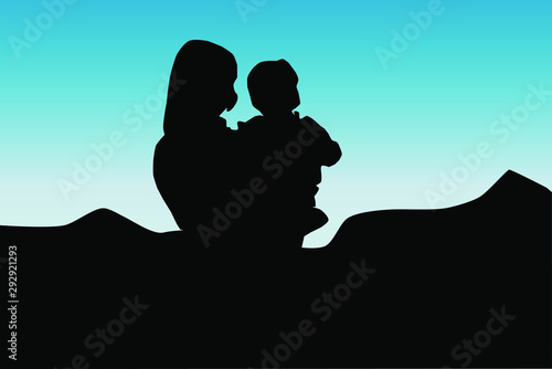 Mamma con in braccio il figlio mentre guarda il cielo e il futuro