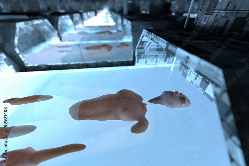 Photography human cloning concept, sci Fi lab, render 4D