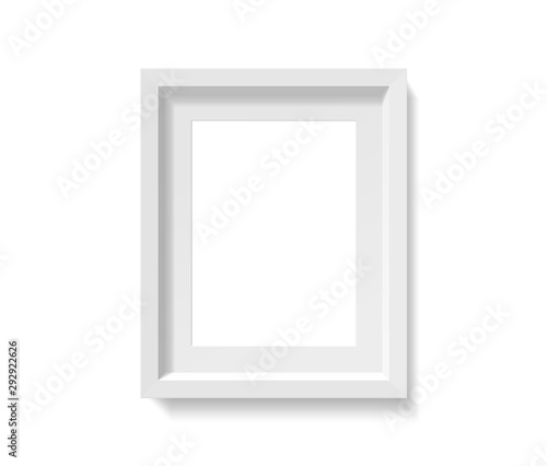 Empty a4 size picture frame mockup. Photo container template. 3d top view illustration with transporented shadow isolated on white wall. Blank space for paper poster. Closeup realistic vector object.