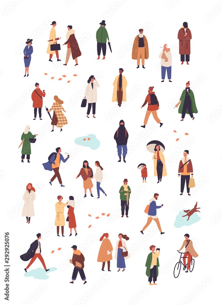 People in autumn apparel flat vector characters set. Young women and men wearing warm trendy fall season clothing. Multicultural guys and girls walking, communicating simple characters collection. People in autumn apparel flat vector characters set. Young women and men wearing warm trendy fall season clothing. Multicultural guys and girls walking, communicating simple characters collection.