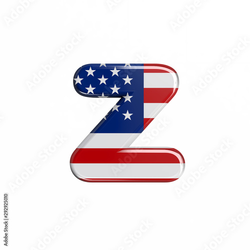 USA letter Z - Lower-case 3d american flag font - American way of life, politics  or economics concept photo