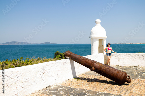 Model in Sao Mateus Fort, Cabo Frio, Rio de Janeiro, Brazil. photo