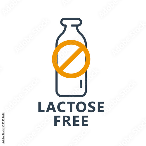 Lactose free product label with milk bottle - no lactose sign