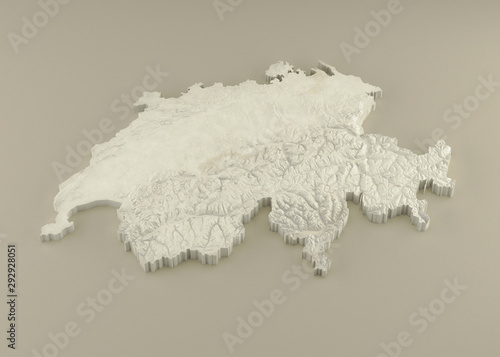 Extruded 3D political Map of Switzerland with relief as marble sculpture on a light beige background