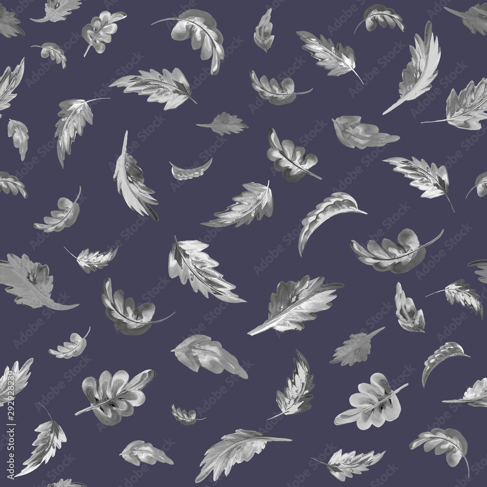 Fototapeta premium Seamless watercolor pattern. Botanical illustration. Leaves on a purple background. For wallpaper, fabric, textile, packaging, cards, website.