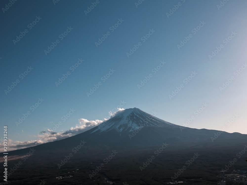 View of beautiful Fuji mountain with snow cover on the top.
