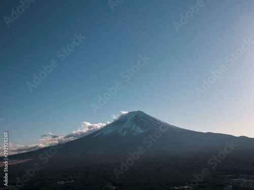View of beautiful Fuji mountain with snow cover on the top.