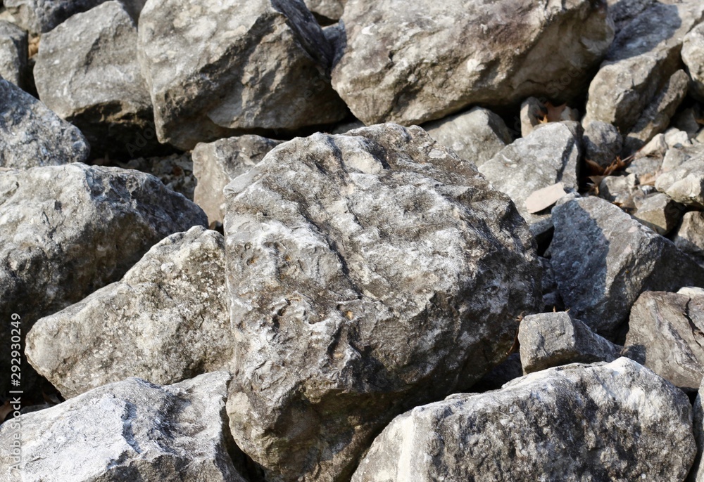 A close view of the rock pile surface textures.
