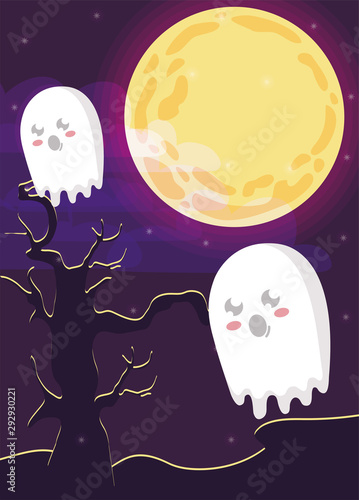 funny halloween ghosts on halloween scene © djvstock