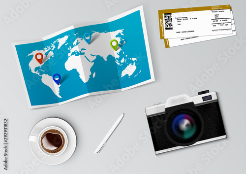 Realistic World Map With Tag Pins On It