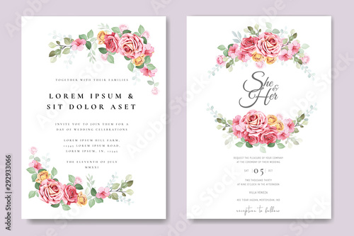 elegant wedding card with beautiful floral and leaves template © lukasdedi