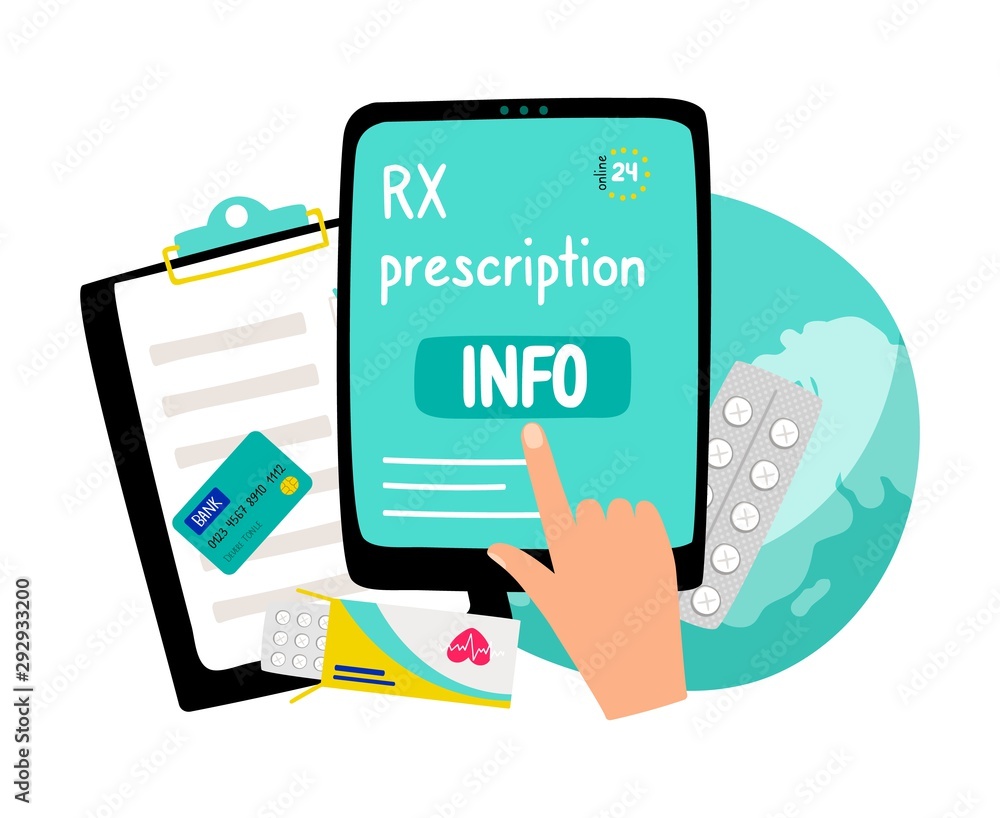 RX prescription. Online prescription worldwide concept vector illustration - obrazy, fototapety, plakaty 