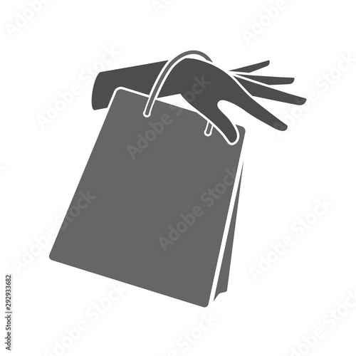 Shopping paper bag on a gesturing hand icon concept