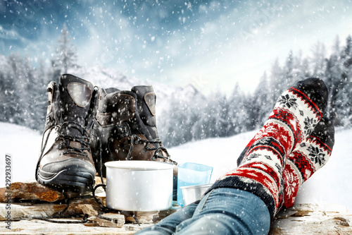 Winter shoes and free space for your decoration  photo