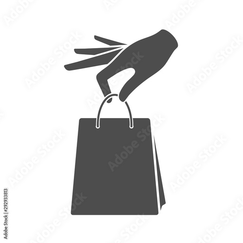 Picking up shopping bag icon concept