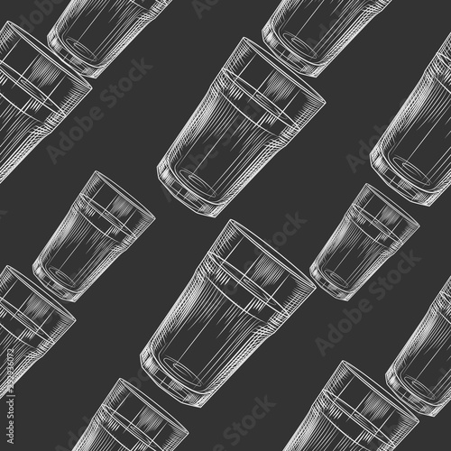 Hand drawn highball glass seamless pattern on blackboard. Collin glass backdrop.