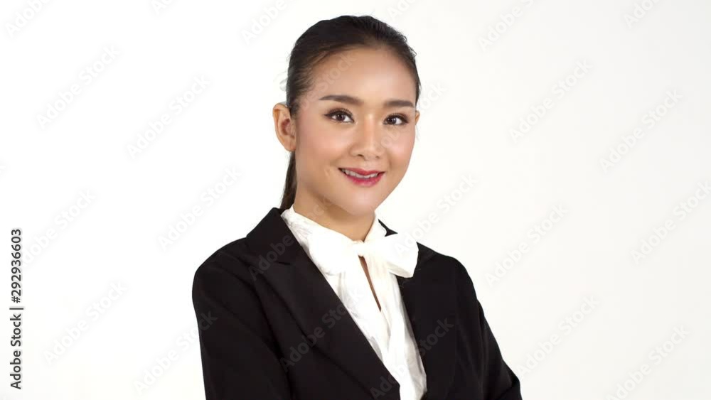 Portrait young pretty working woman standing and smile Portrait young pretty working woman standing and smile