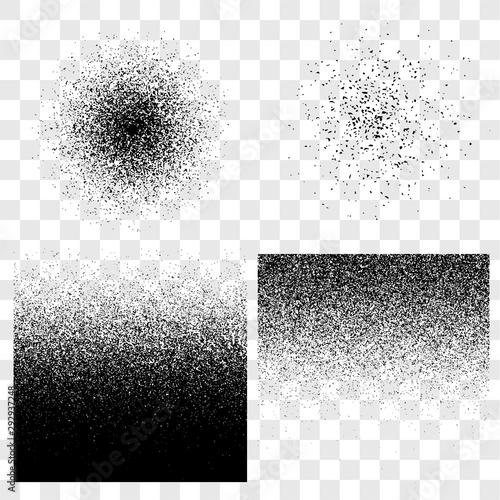 Grunge noise grainy gradient spray halftone vector set, sand or stipple transparent grainy texture background or dust dots backdrop image photo