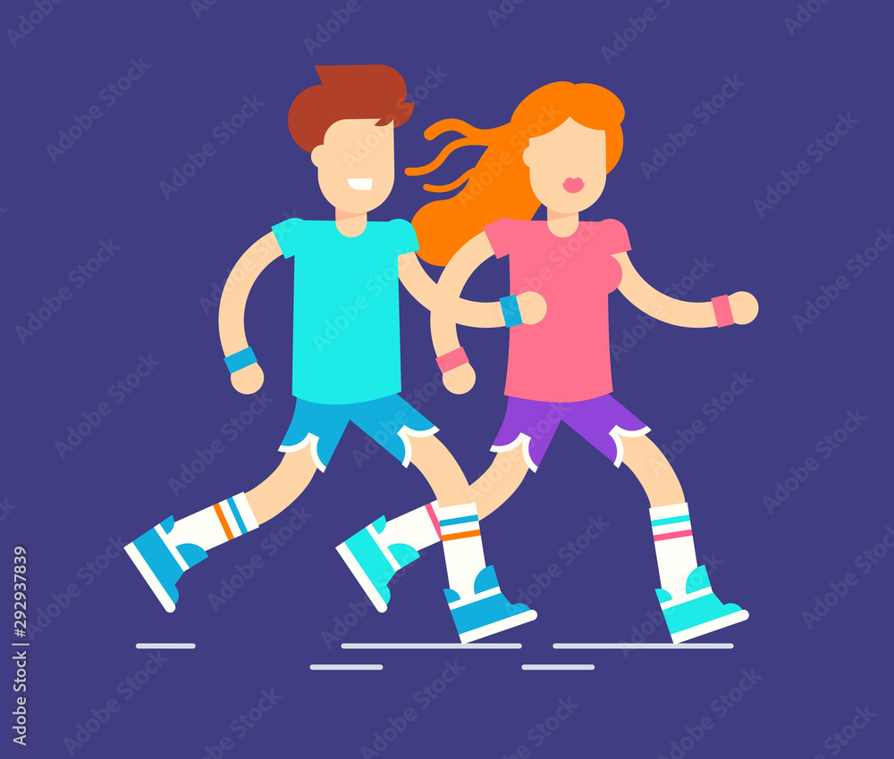 Two characters man and woman running