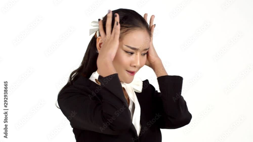 Young pretty woman was thinking with feeling seriously Young pretty woman was thinking with feeling seriously