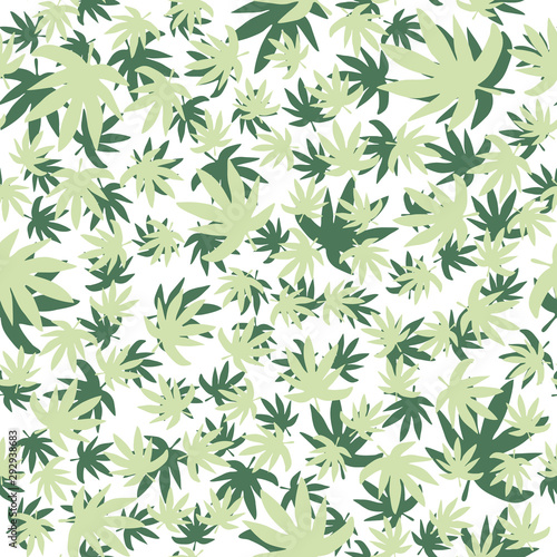Marijuana flat leaf vector backdrop. Green leaves Cannabis seamless pattern.