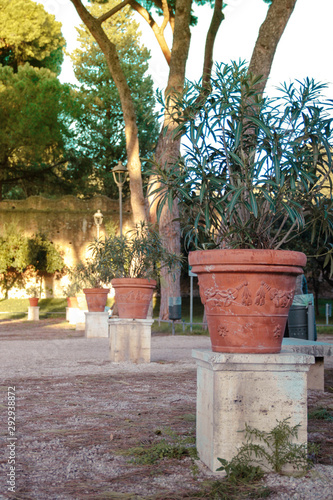 Aventine hill at sunset. Old garden architecture.