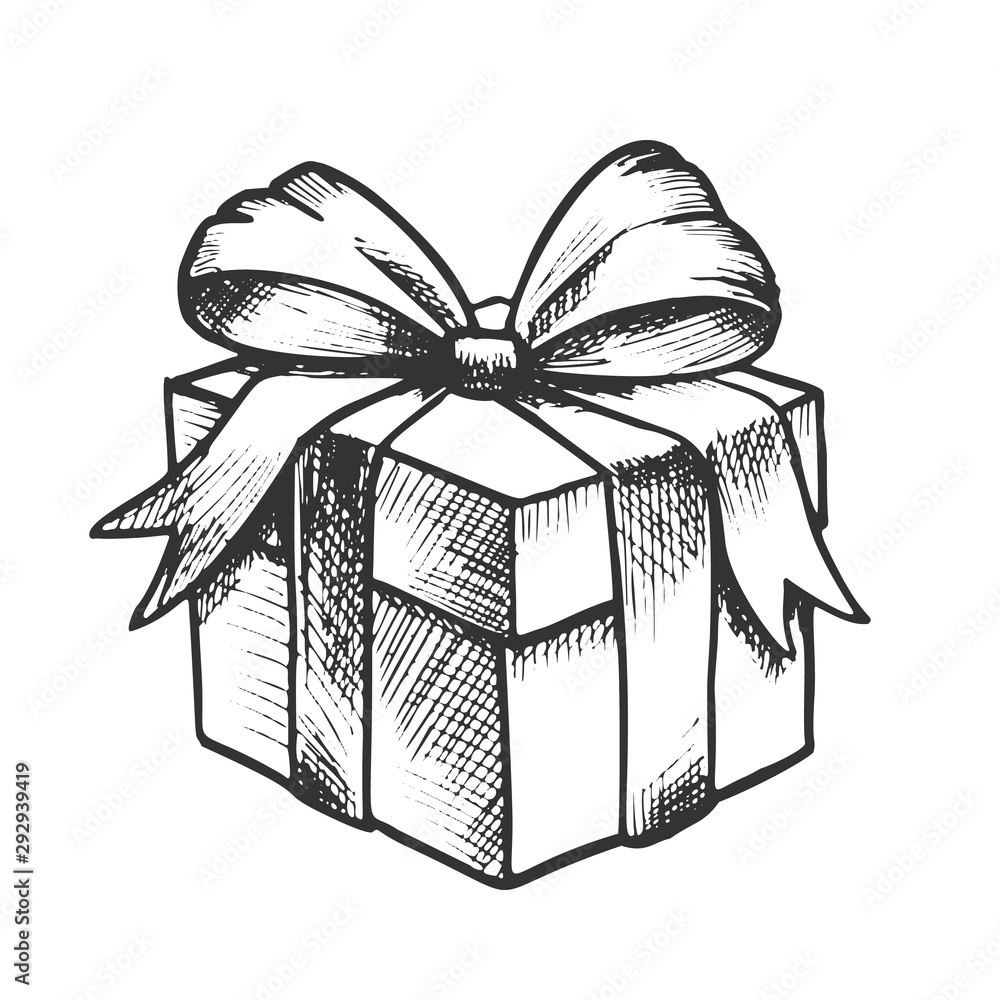 Premium Vector  Black and white drawing of a gift box with a bow