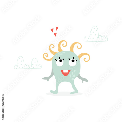 Cartoon cute Funny monster vector character. Bright funny cartoon card . Lovely monster for children designs. Sweet smiling creatures in warm colors in vector