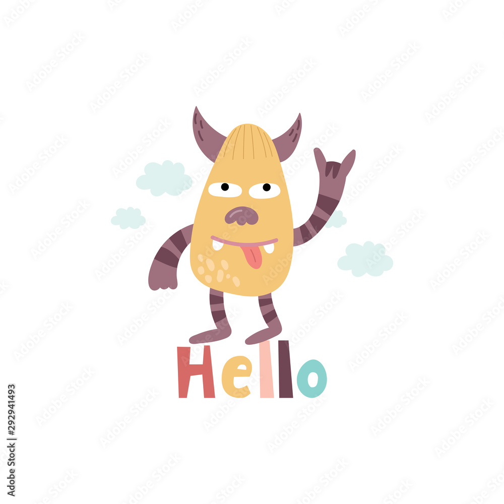 Cartoon cute Funny monster vector character. Bright funny cartoon card . Lovely monster for children designs. Sweet smiling creatures in warm colors in vector Cartoon cute Funny monster vector character. Bright funny cartoon card . Lovely monster for children designs. Sweet smiling creatures in warm colors in vector