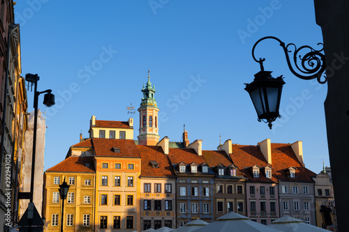 Old Town of Warsaw at Sunset in Poland