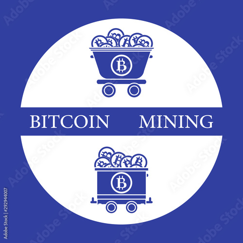 Mining of bitcoins. Mining trolleys with bitcoins.