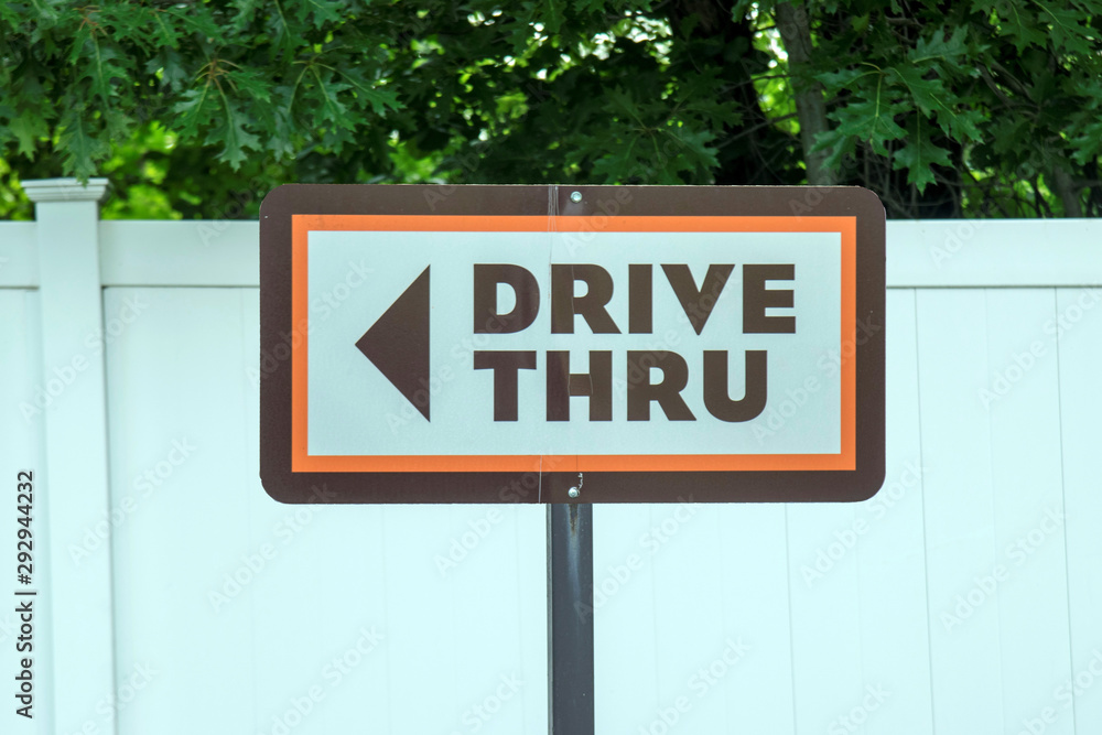 Drive Thru informational sign on a parking Drive Thru informational sign on a parking