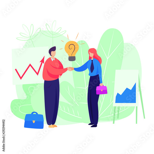 Businessman and businesswoman agreeing on bargain