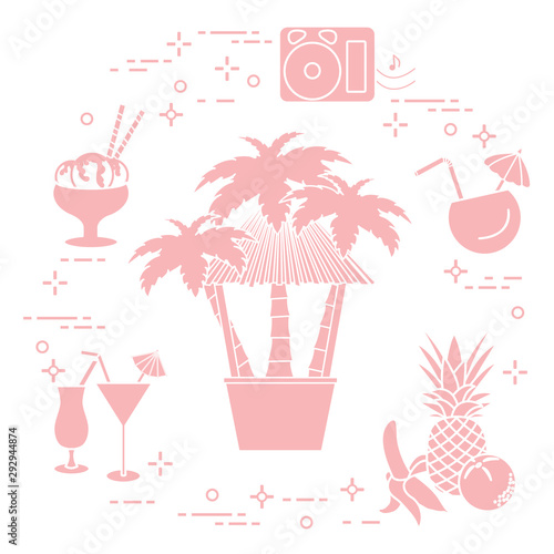 Bar on the beach, cocktails, ice cream, fruit.