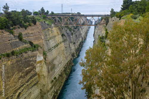 Old waterway in Greece, Corinth  Canal connects the Gulf of Corinth with the Saronic Gulf in the Aegean Sea, tourist attraction photo