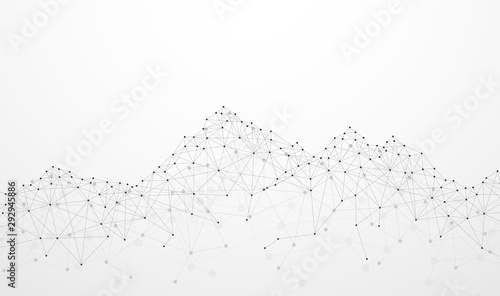 Abstract plexus network connection science and technology. Mountain shape on gray background. Vector illustration