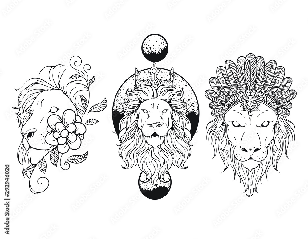 The Lion`s Head and Celtic Cross, Drawing for Tattoo Stock Vector -  Illustration of face, design: 217398766