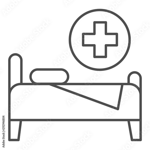 Hospital bed thin line icon. Hospital ward vector illustration isolated on white. Rehabilitation outline style design, designed for web and app. Eps 10.