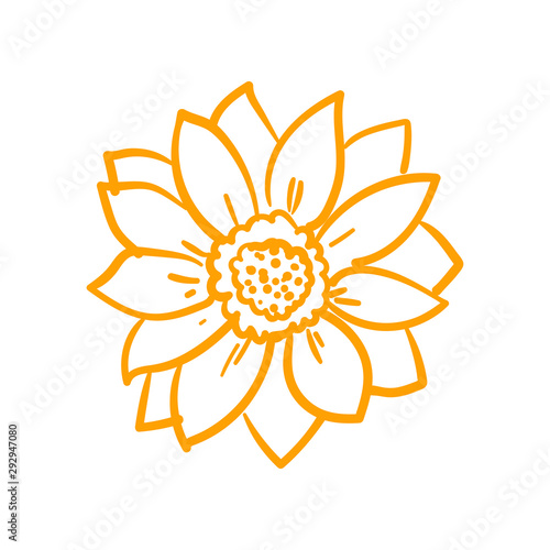 Sketchy doodle flower on white background. Orange color.