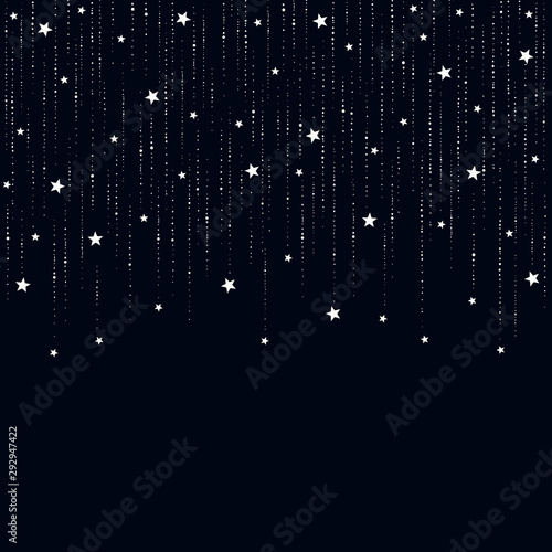 Seamless space curtain with falling star rain on dark blue background