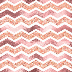 Canvas schilderij Glamour stijl patronen Rosé gouden zigzag glitterpatroon  © Tamiris