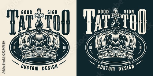 Vintage tattoo studio monochrome emblem